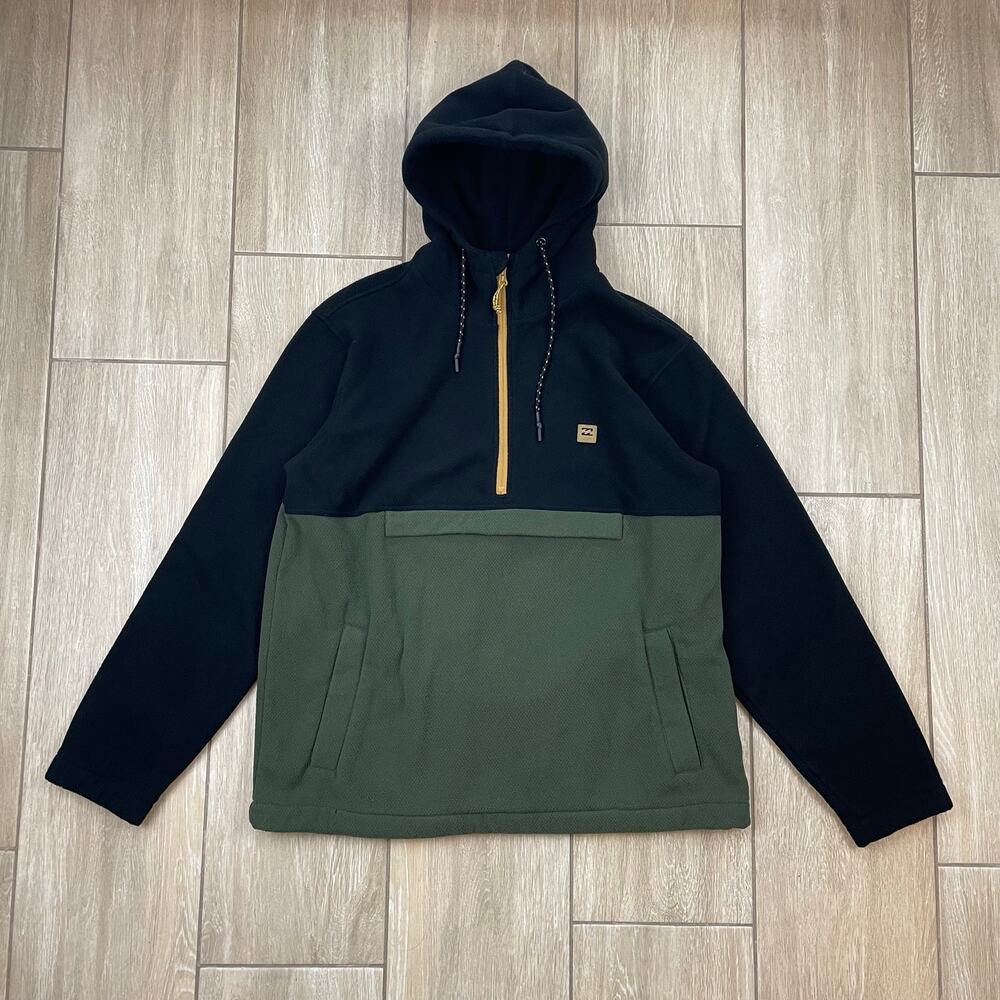 Billabong A/Div Boundary Fleece Hoodie Mens XL Green Black Half Zip Pullover